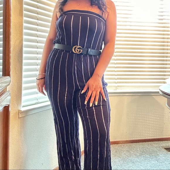 Navy Striped Jumpsuit - Picture 2 of 2